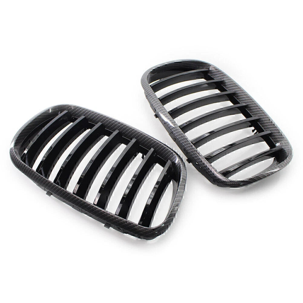 Carbon Style Gloss Black Grille for BMW X5 X6 E70 E71 (2008–2013)