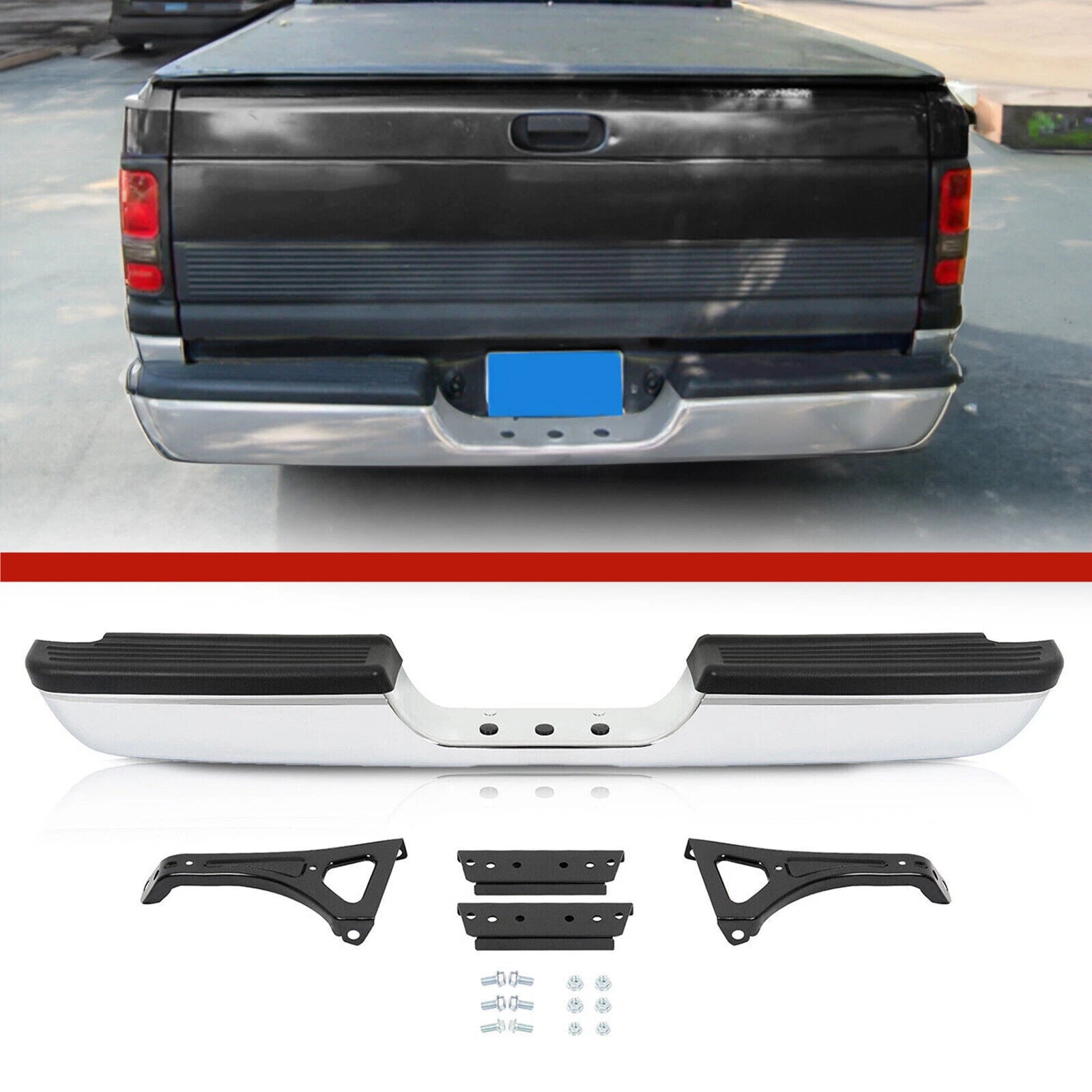 Chrome Rear Step Bumper Assembly for Dodge Ram 1500 2500 3500 (1994–2002)