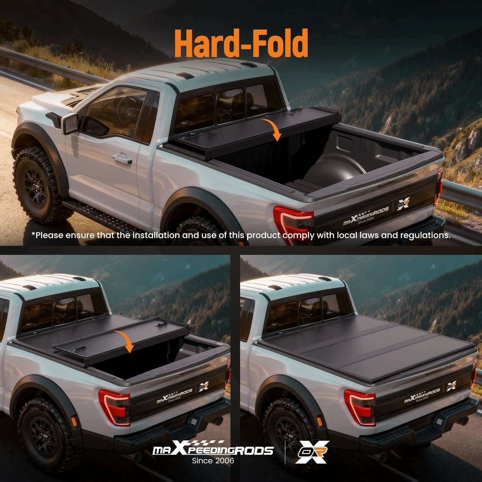 5.8ft Hard 3-Fold Tonneau Cover for GMC Sierra Silverado 1500 (2007–2026) W/ Lamp