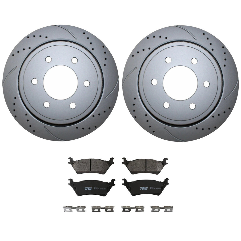 Rear Brake Kit 348mm Drilled Rotors TRW Pro Metallic Pads for Ford F-150 (2012–2019)