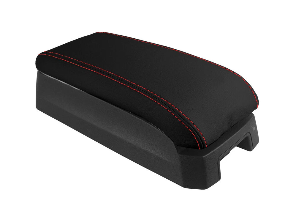 Leather Console Lid Armrest Cover for Jeep Patriot (2009–2017) Red Stitch