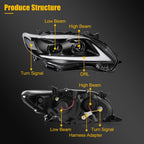 2X Headlight Assembly with LED DRL for Toyota Corolla (2011–2013)