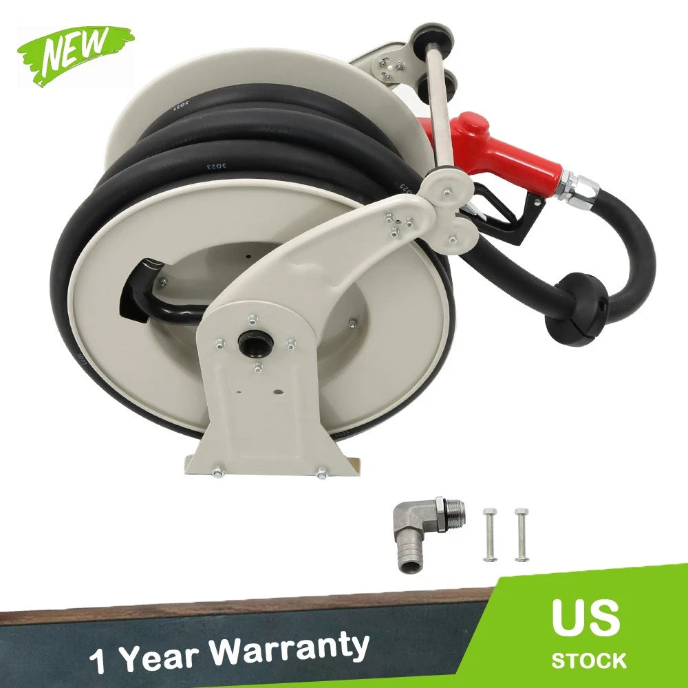 Fuel Hose Reel with Nozzle for Vehicle (1" x 50FT, 300 PSI)