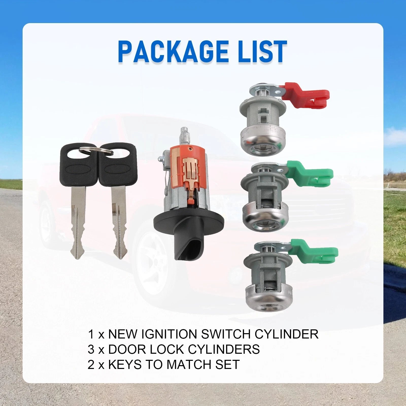 Ignition Switch Lock Cylinder Set with 3 Door Lock Cylinders for Ford