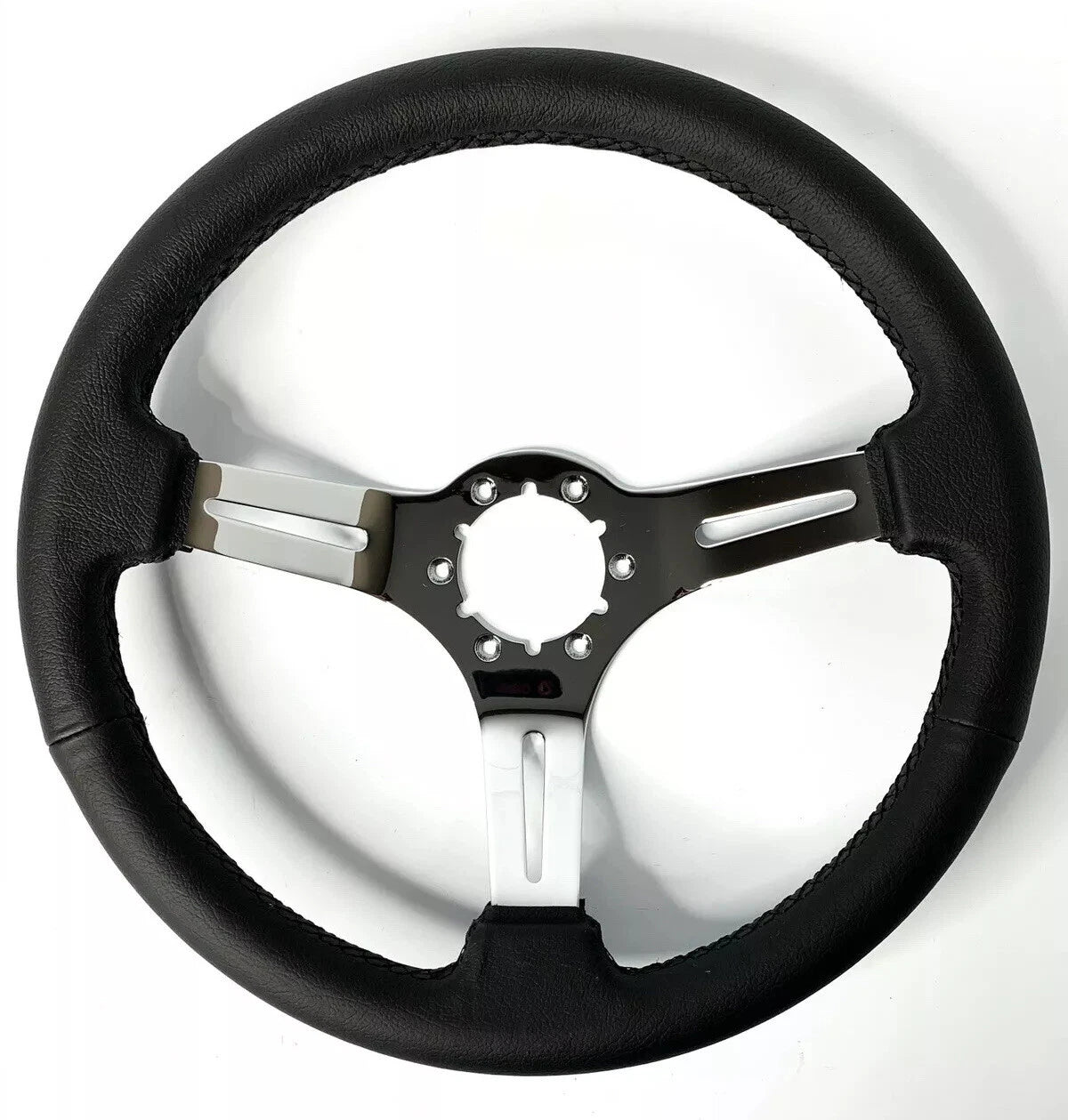14 Inch Chrome Slotted Steering Wheel Black Leather for Chevrolet Camaro (1967–1968)