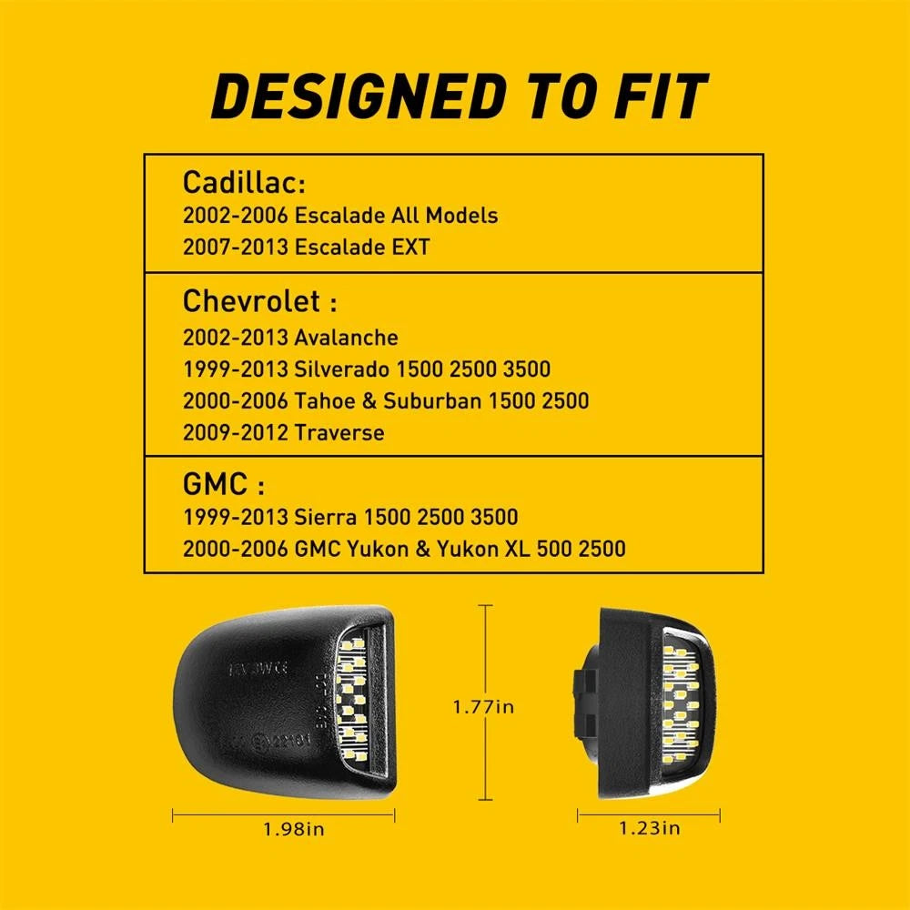2X White LED License Plate Lights for Chevy Silverado GMC Sierra 1500 2500 EOJ