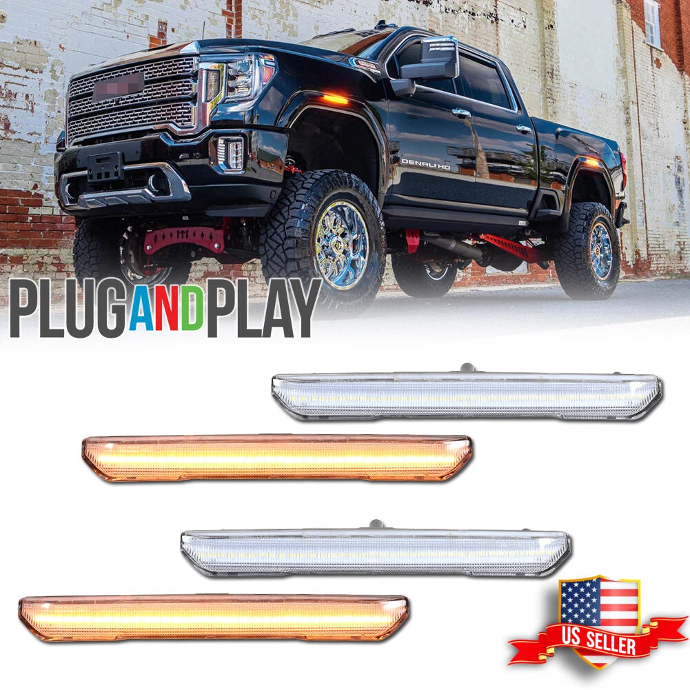 Set of 4 Clear Amber LED Side Marker Lights for GMC Sierra 2500 3500 (2020–2024)