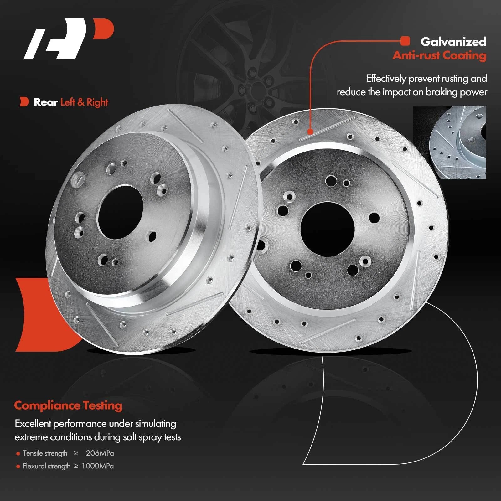 Rear Drilled Brake Rotors & Pads for Acura RDX (2013–2015)