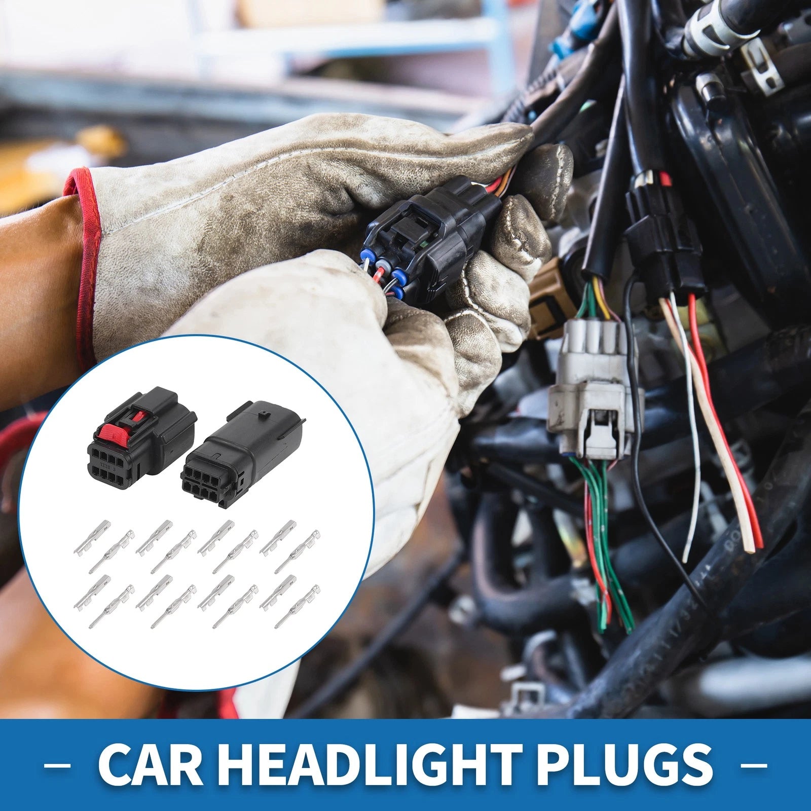8 Pin Car Headlight Plugs Set for Buick Chevy  Aluminum Alloy Black Beige