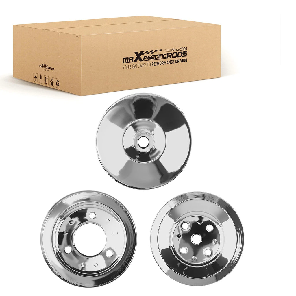 3pc Chrome Pulley Set for Big Block Chevy 396 427 454 (1965–2002)