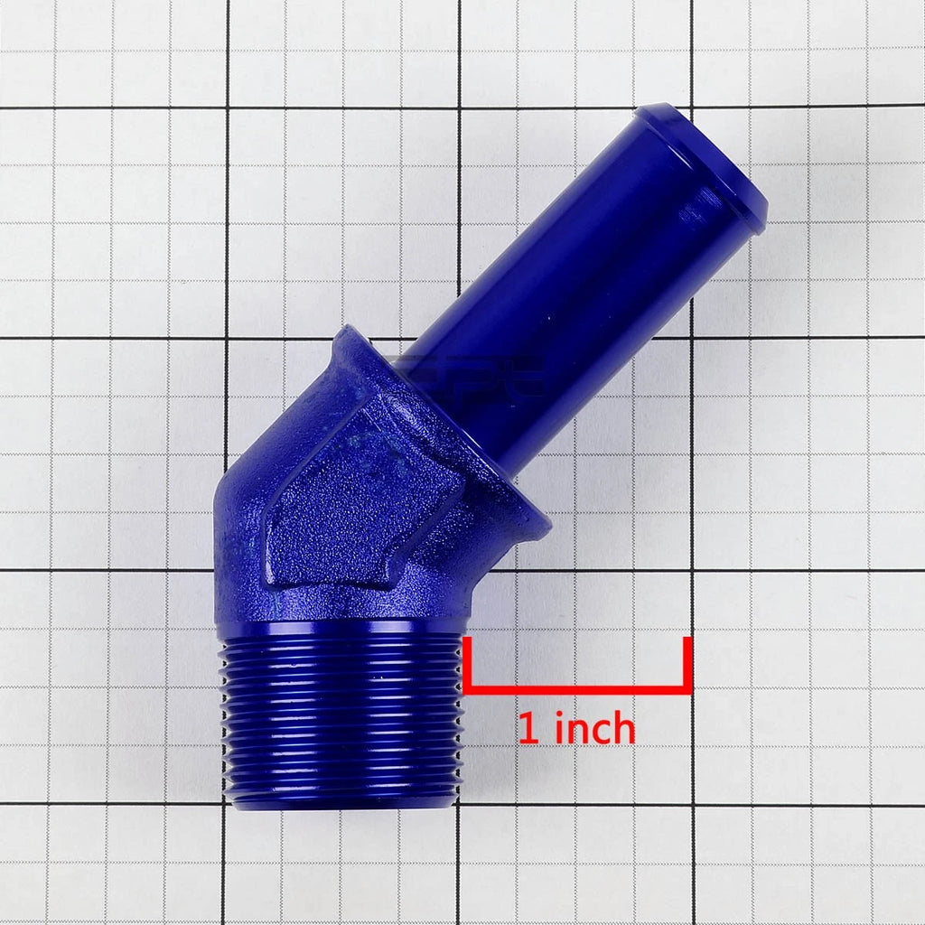 3/4" NPT Male 45 Degree to 3/4" Hose Barb Nipple Blue Aluminum Fitting