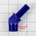 3/4" NPT Male 45 Degree to 3/4" Hose Barb Nipple Blue Aluminum Fitting