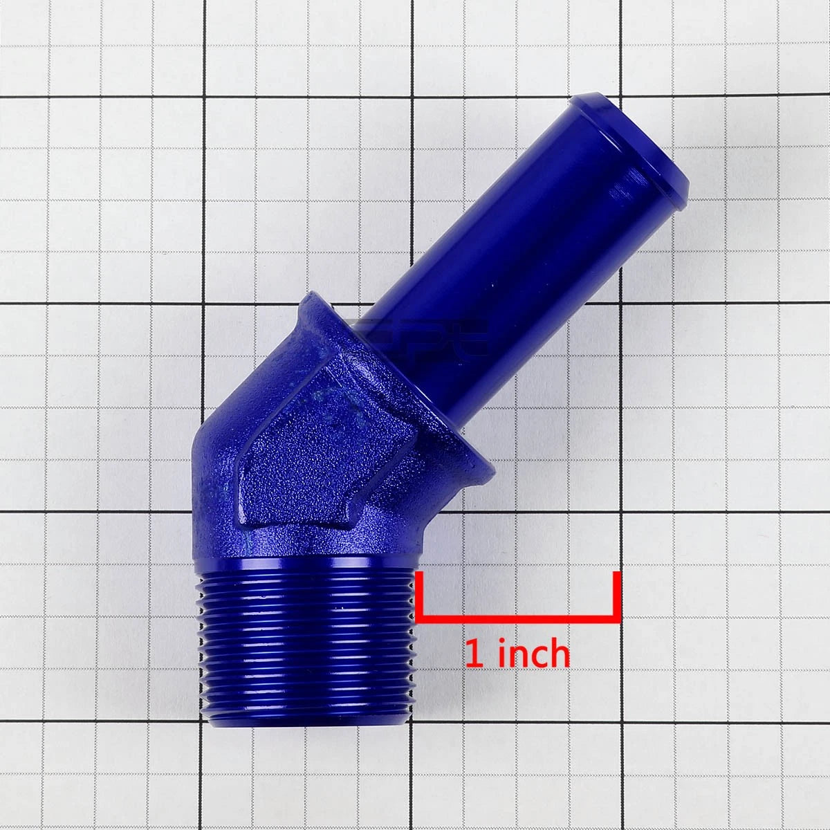 3/4" NPT Male 45 Degree to 3/4" Hose Barb Nipple Blue Aluminum Fitting