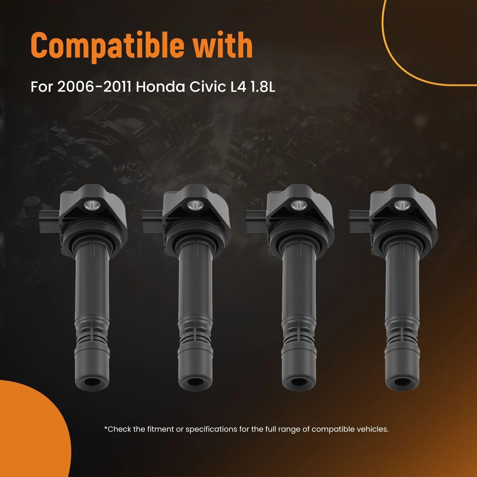 Set of 4 Ignition Coils for Honda Civic L4 (2006-2011) 1.8L