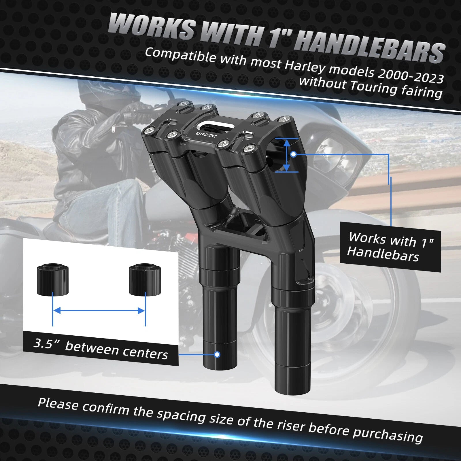 Set of 1" Bar Kickback Risers for Harley Street Bob FXBB 107 (2018–2020), FXBBS 114 (2021–2023)
