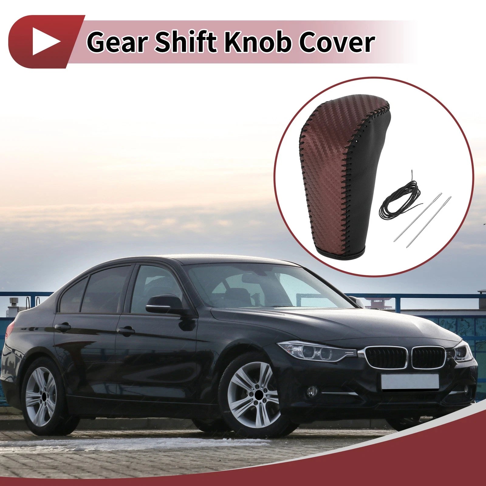 1 Pc Gear Shift Knob Cover for BMW 3 Series E90 (2004–2012) Brown Faux Leather