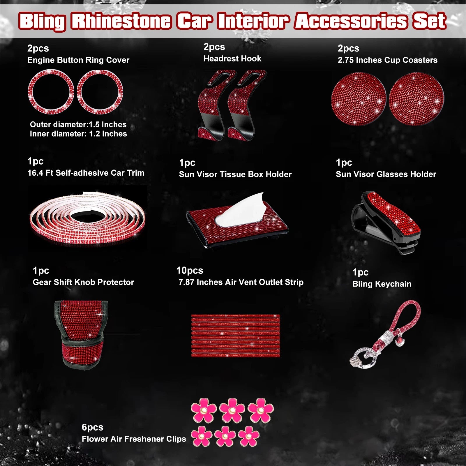 Rhinestone Gear Shift Knob Cover for Glasses Holder for Universal (-)