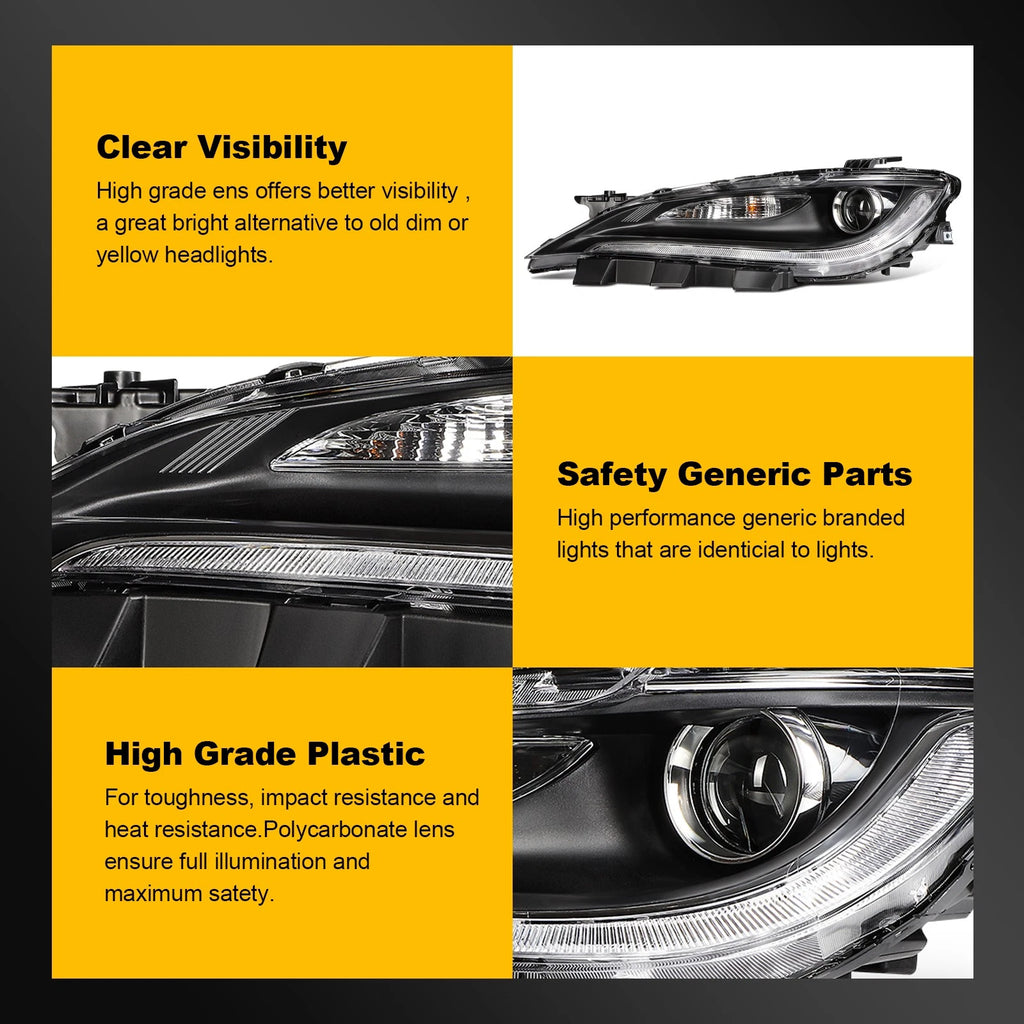 Driver Side Halogen Headlight with DRL for Chrysler 200 (2015–2017)