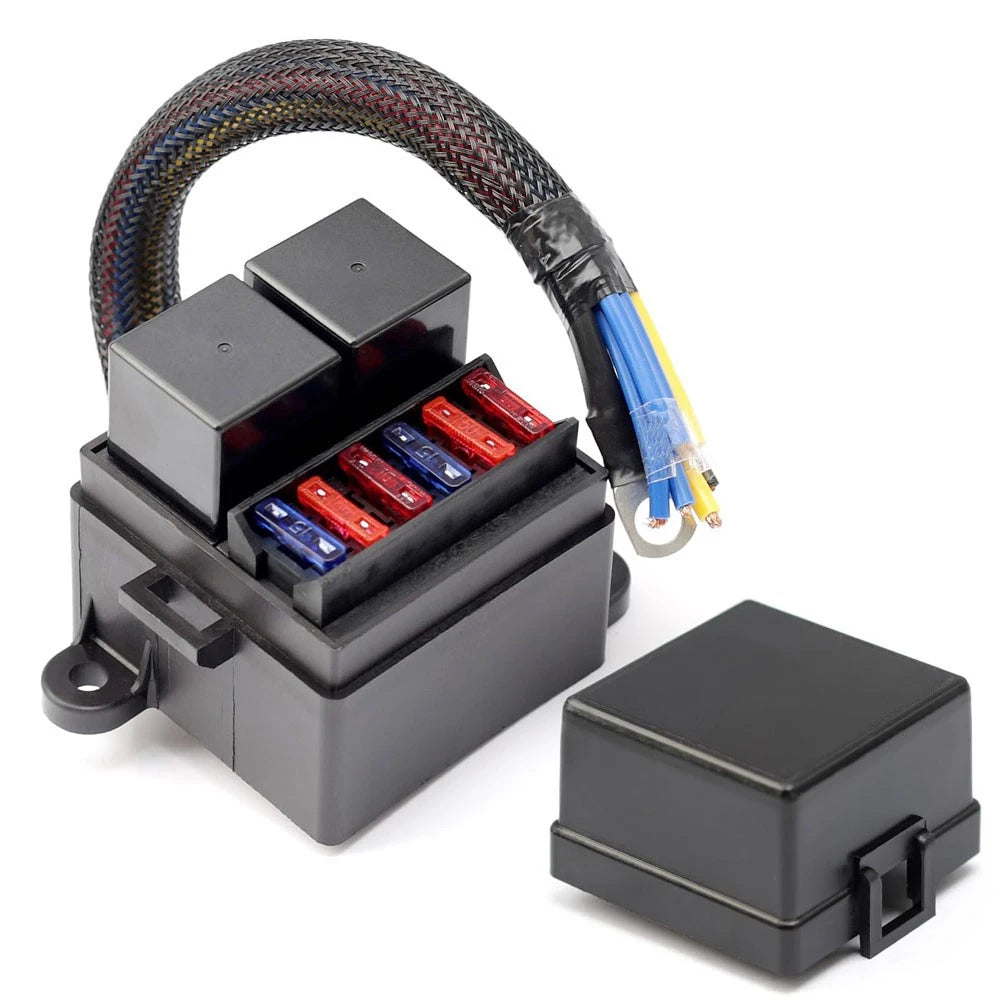 Pre-Wired Fuse Relay Box for Car Truck Boat with 2X 4-Pin 80A Relay, 6 Fuses