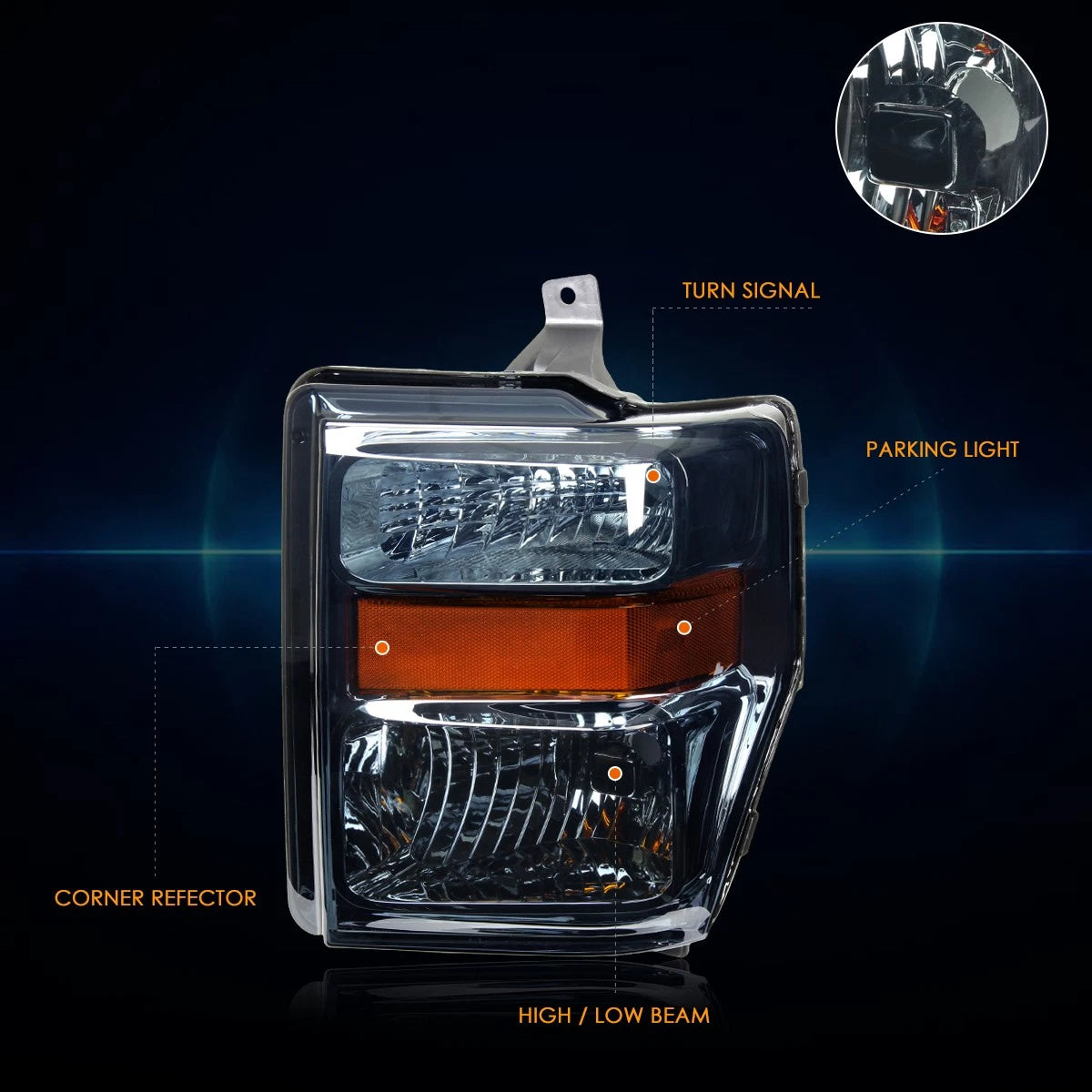 Smoked Housing Headlight Amber Corner Lamps for Ford F250/F350 Super Duty (2008–2010)