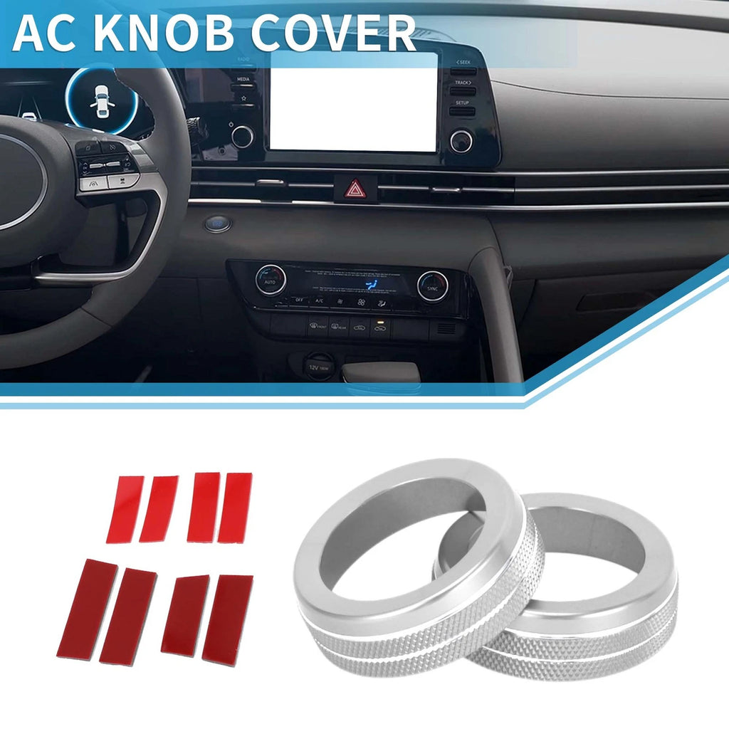 Set of 2 AC Climate Heater Switch Knob Covers for Hyundai Elantra (2021–2024) Silver Tone 640283229479