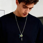 Fishing Reel Necklace Set of 2 Alloy Pendant with 60cm Adjustable Chain