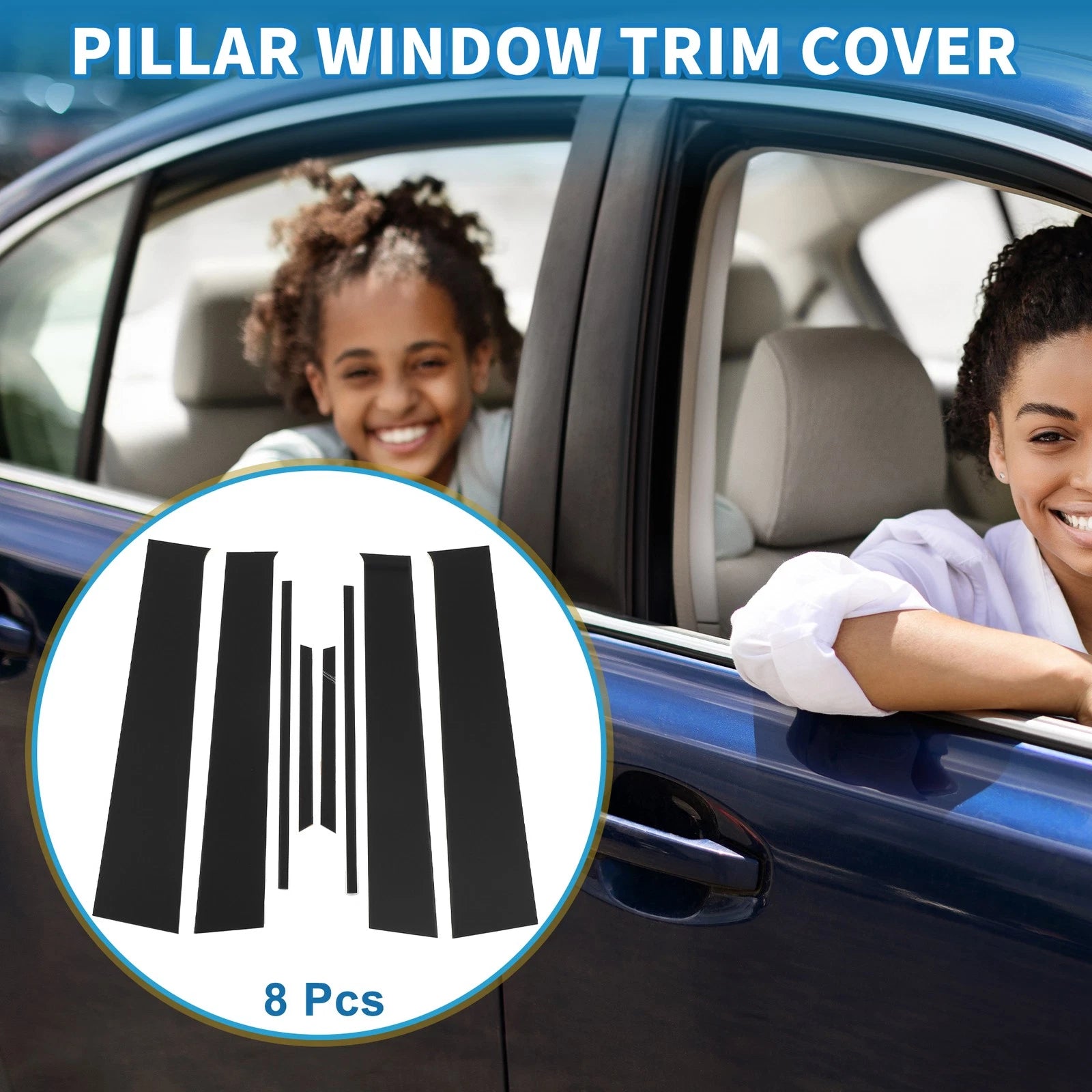 8 Pcs Door Pillar Window Trim for Toyota Yaris (2005–2014) Black
