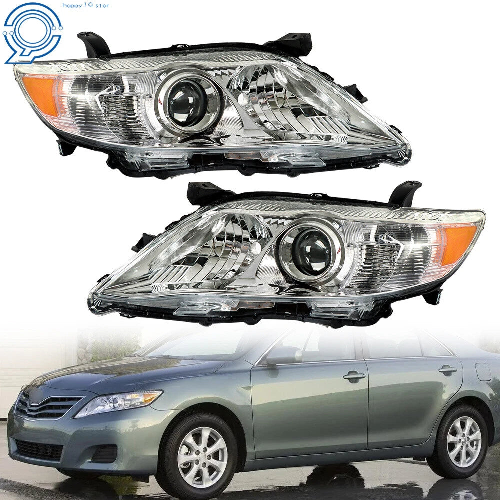 Set of 2 Halogen Headlights for Toyota Camry (2010–2011) Chrome Bezel