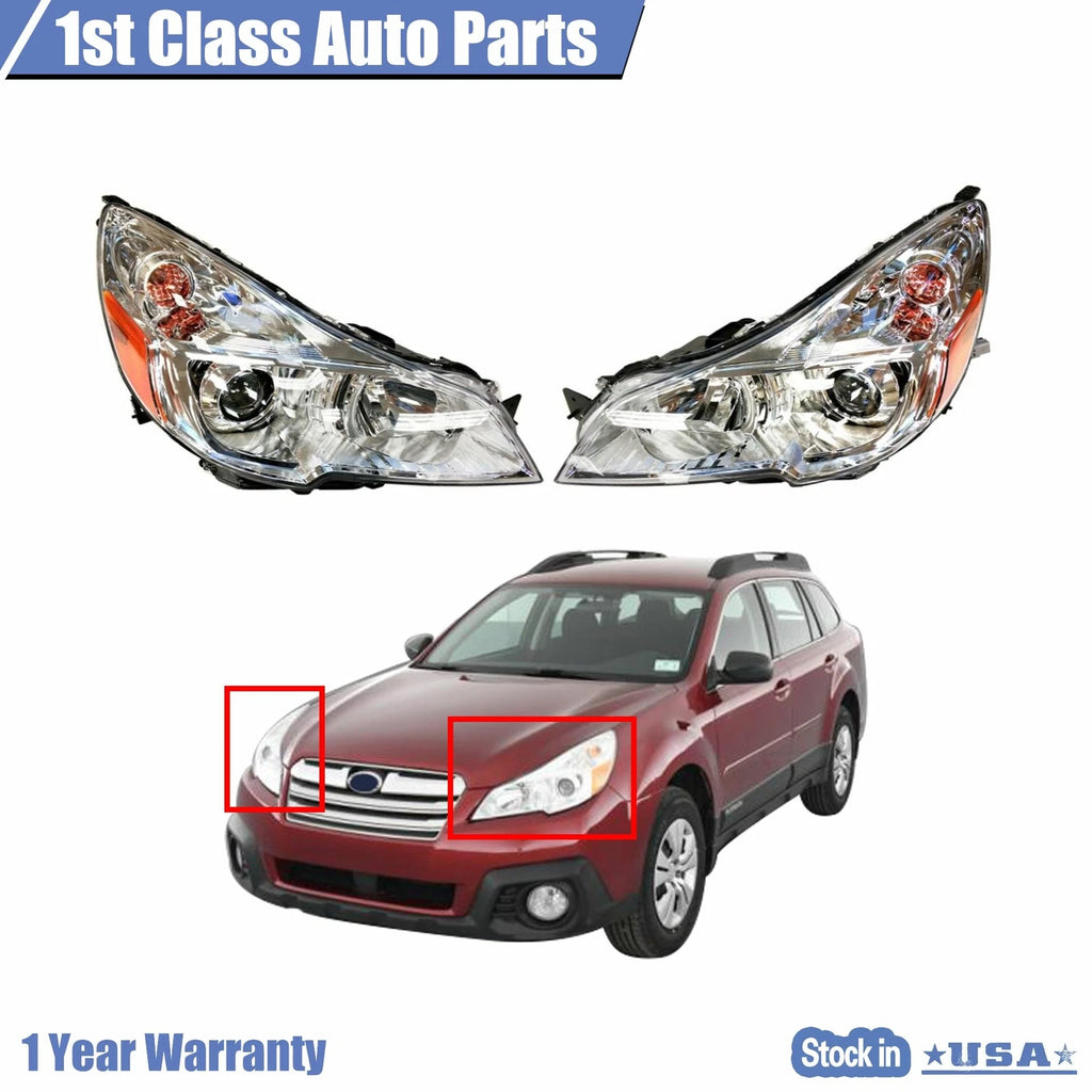 Set of 2 Halogen Headlights with Chrome Bezel for Subaru Outback (2013–2014)
