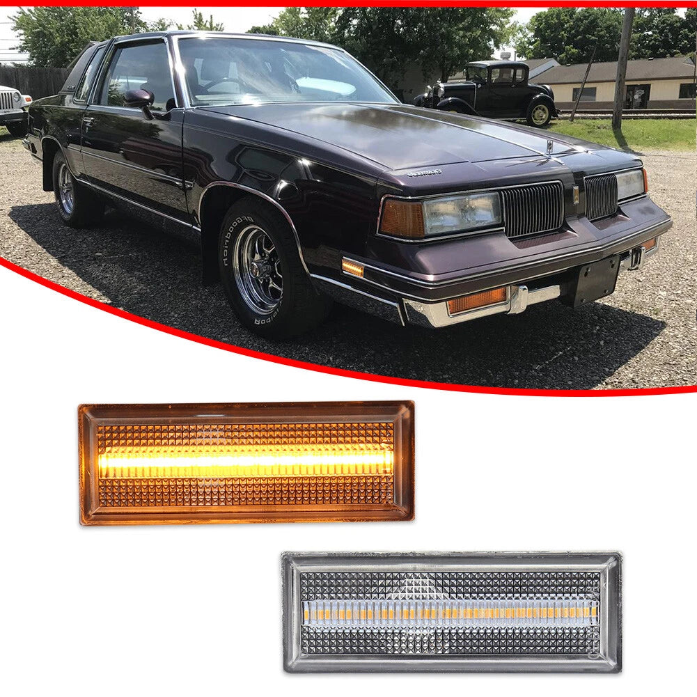 2X Clear Lens Amber LED Front Side Marker Light for Oldsmobile Cutlass (1981–1988)