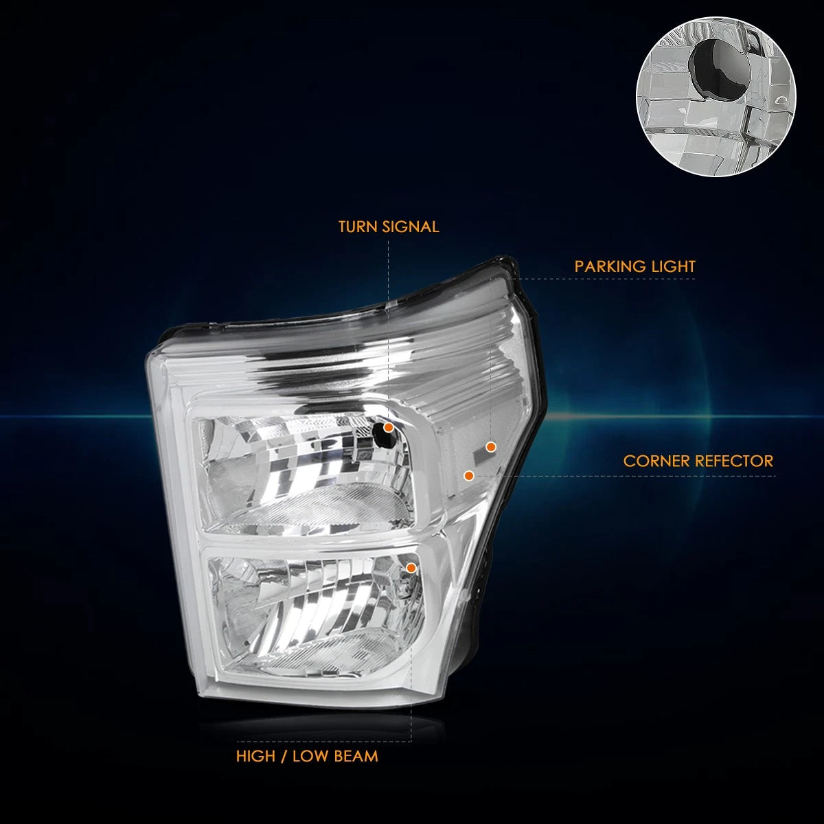 Headlight/Lamp Replacement for Ford Super Duty (2011–2016) Chrome Housing