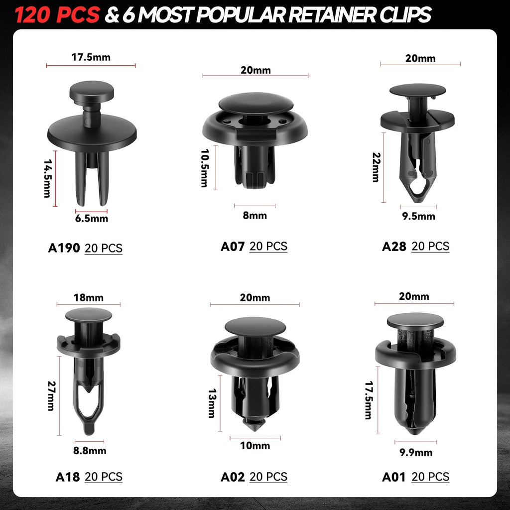 Nylon 120 Retainer Clips Set with Fastener Removal Tools for Moulding Trim