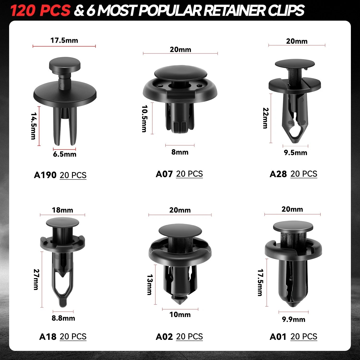 Nylon 120 Retainer Clips Set with Fastener Removal Tools for Moulding Trim