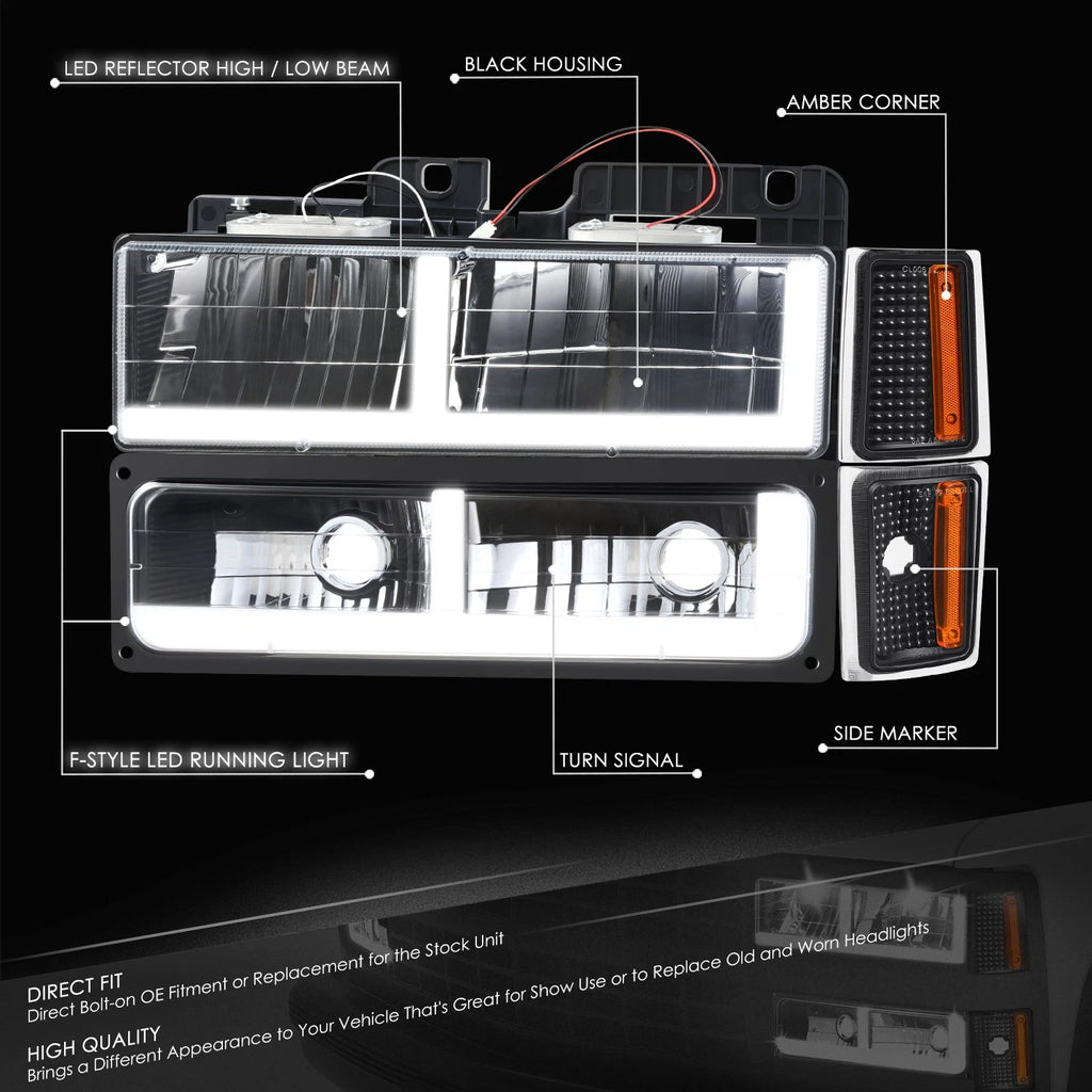F-LED Headlight + Signal + Amber Corner Lamp for Chevy C/K 1500-3500 (1988–1993)