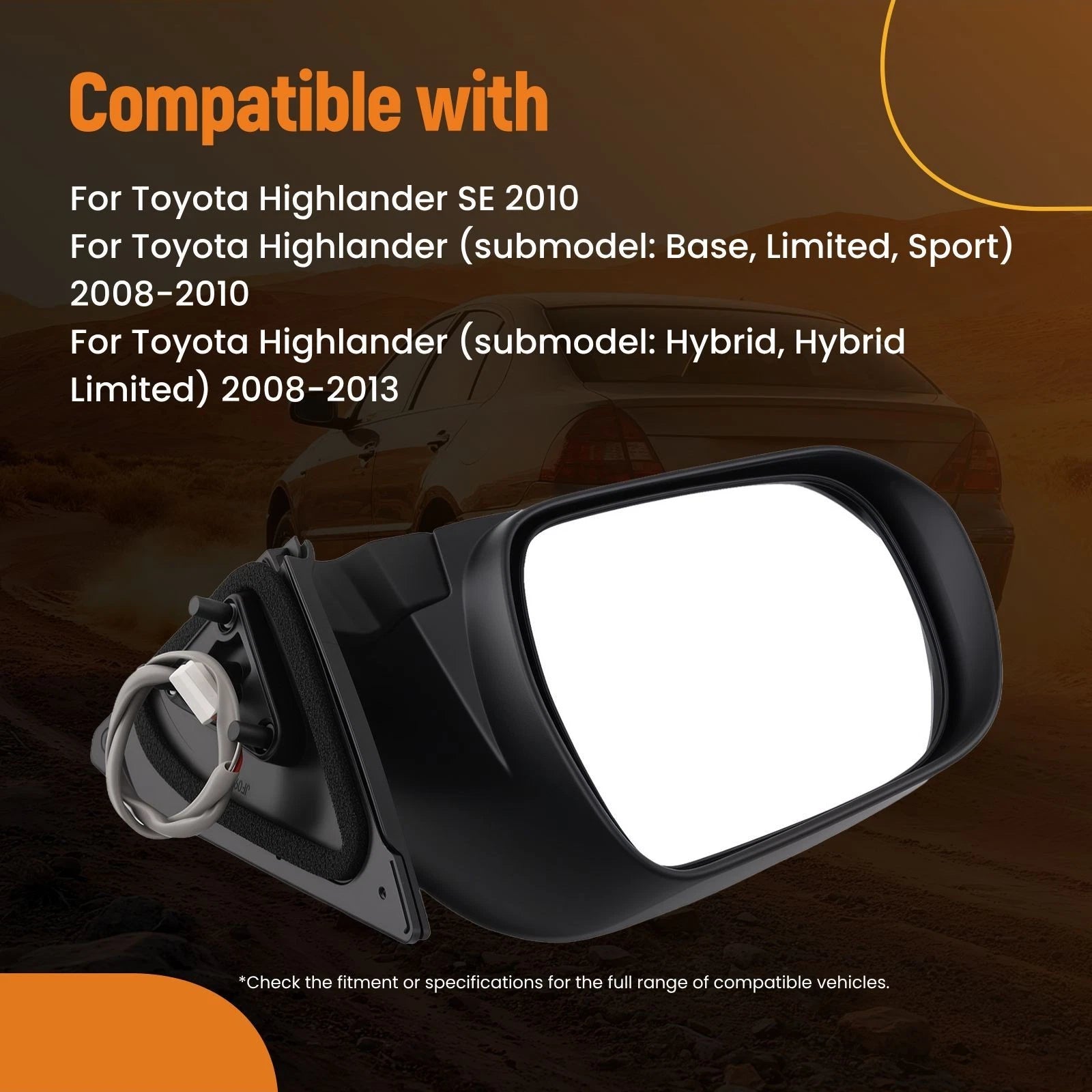 Driver Side Mirror for Toyota Highlander (2008–2013) TO1320245