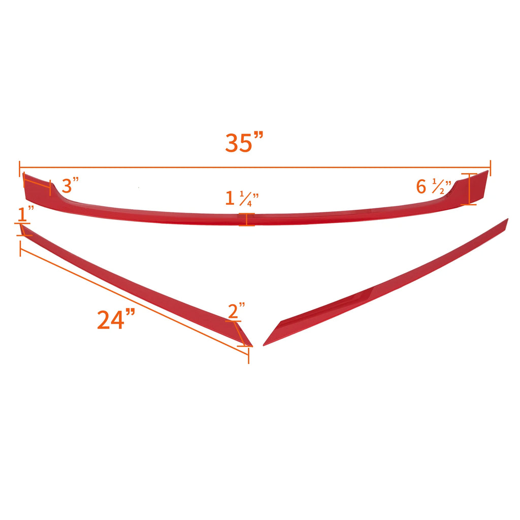 3PC Glossy Red ABS Front Grill Trim Cover for Honda Civic (2016-2021)