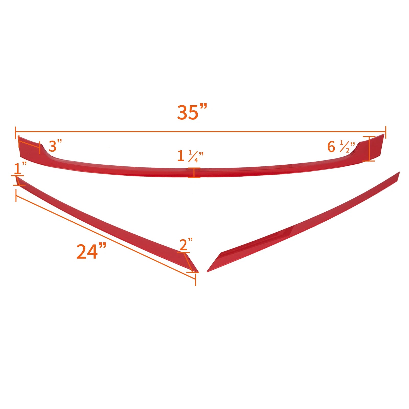 3PC Glossy Red ABS Front Grill Trim Cover for Honda Civic (2016-2021)