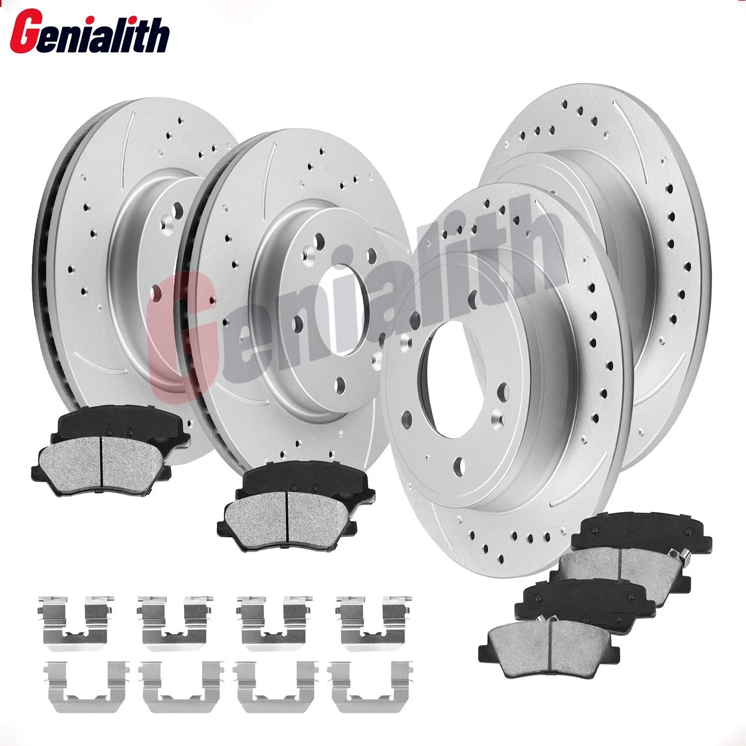 Set of 4 Drilled Slotted Brake Rotors & Ceramic Pads for Kia Forte (2014–2018)