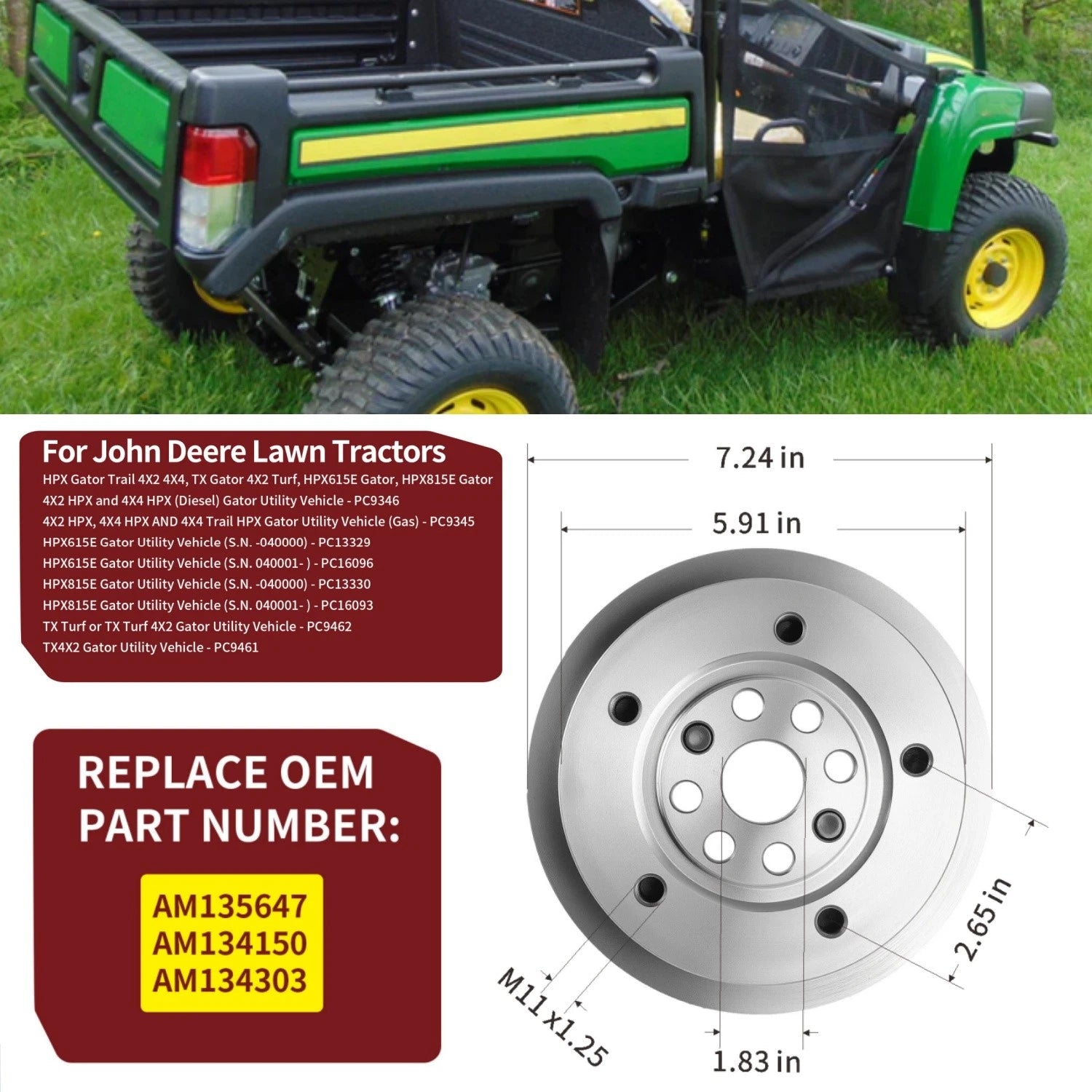 Rear Wheel Brake Disc Rotor Hub for John Deere Gator HPX615E HPX815E (2015–2023)