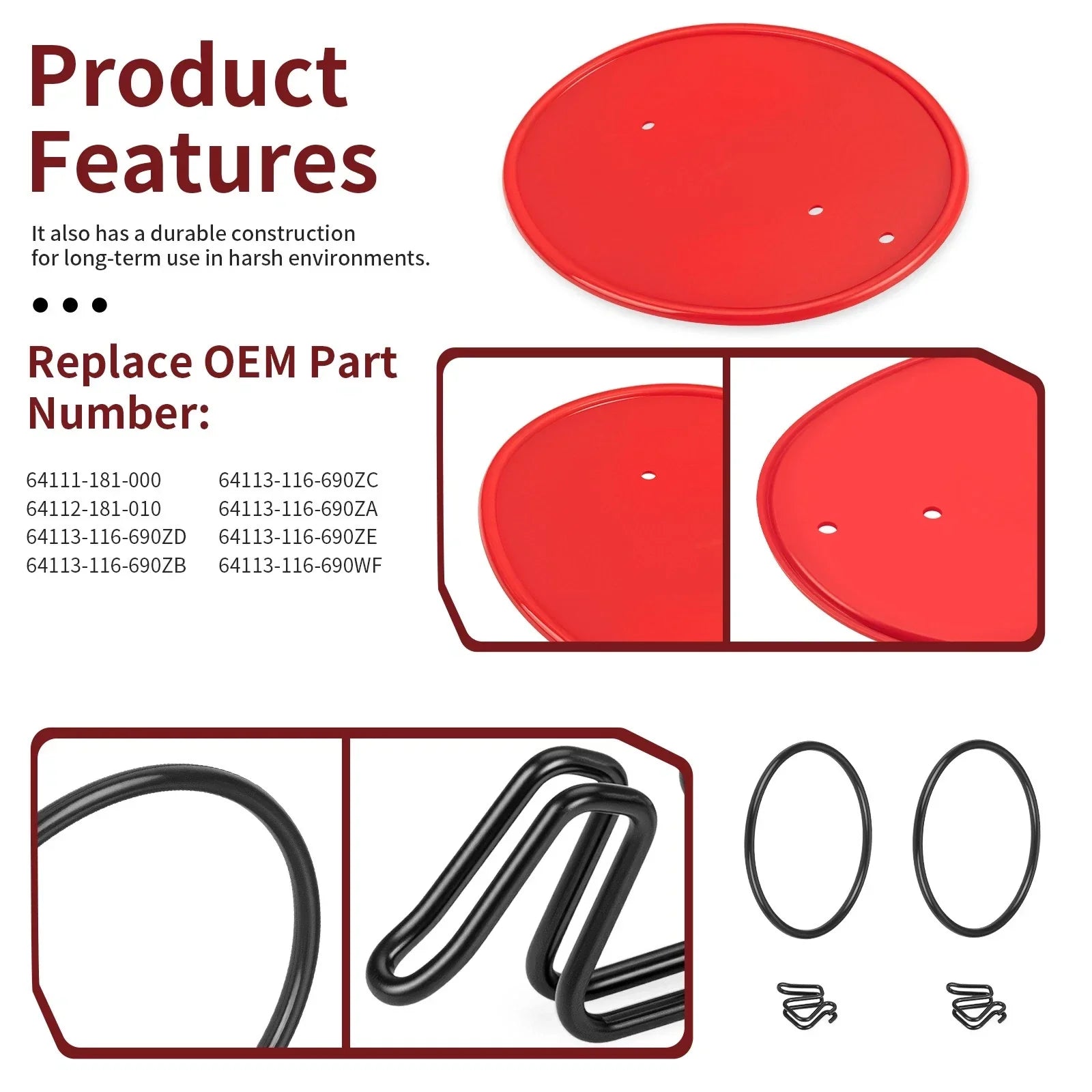 Red Front Side Number Plate & Mount Clips Bands Kit for Honda Z50R (1979–1987)