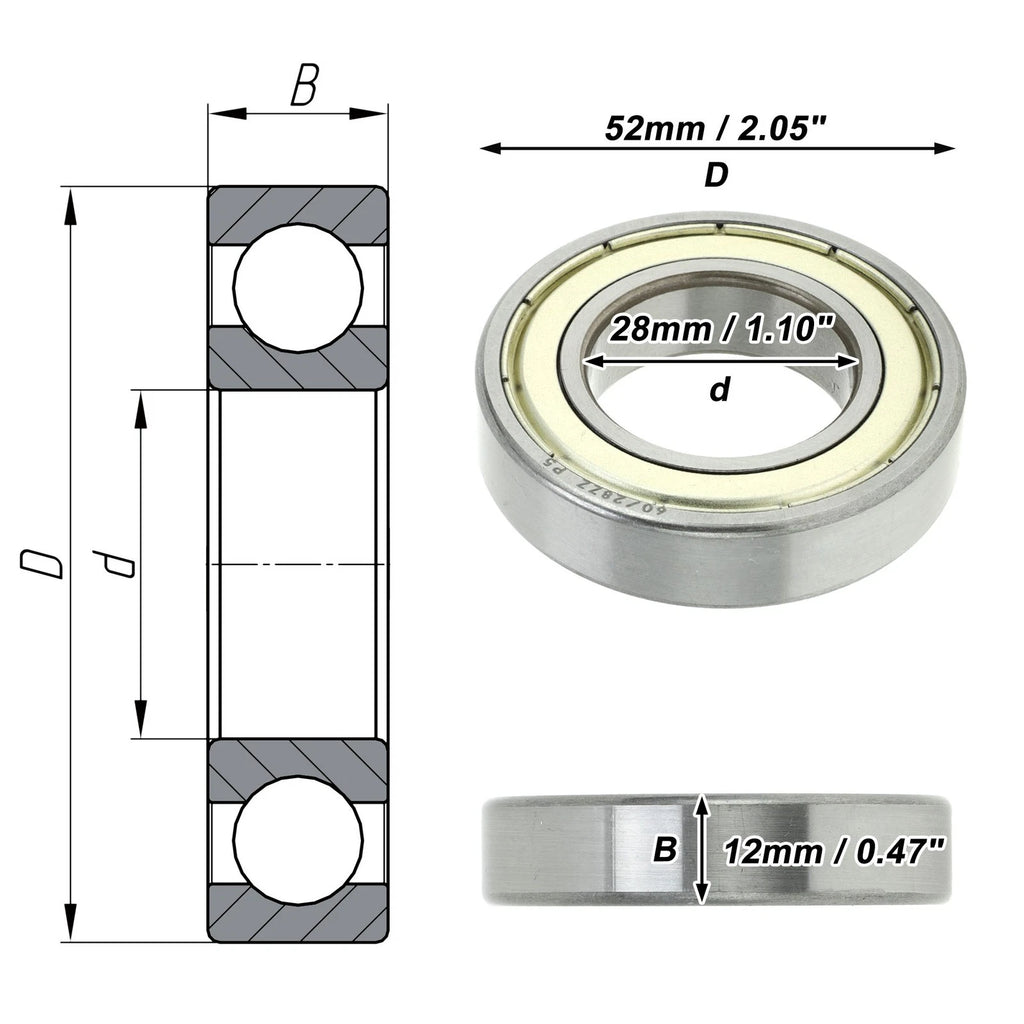 1 Pc 60/28AZZ Deep Groove Ball Bearing P5 for Scooter Skateboard (28x52x12mm)