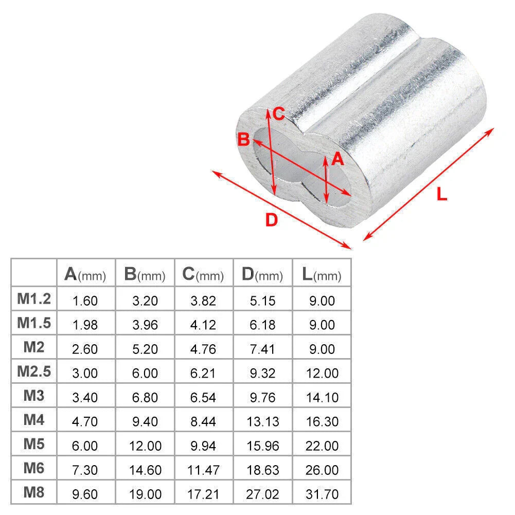 6 x Ferrule Crimping Loop Sleeves for Wire Rope Cable Line Assortment