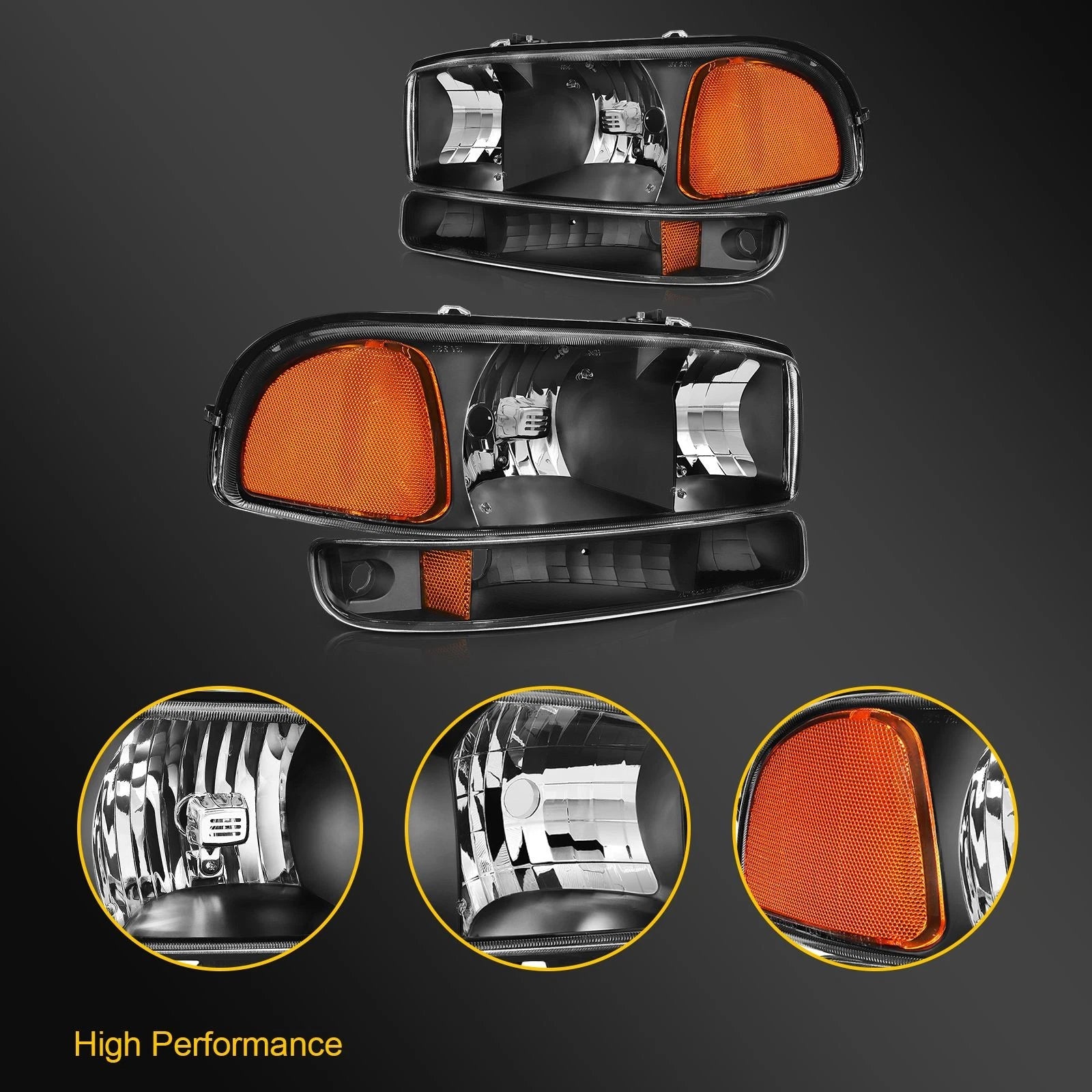 2X Headlight Assembly for GMC Sierra 1500 Yukon XL (1999–2007) Black
