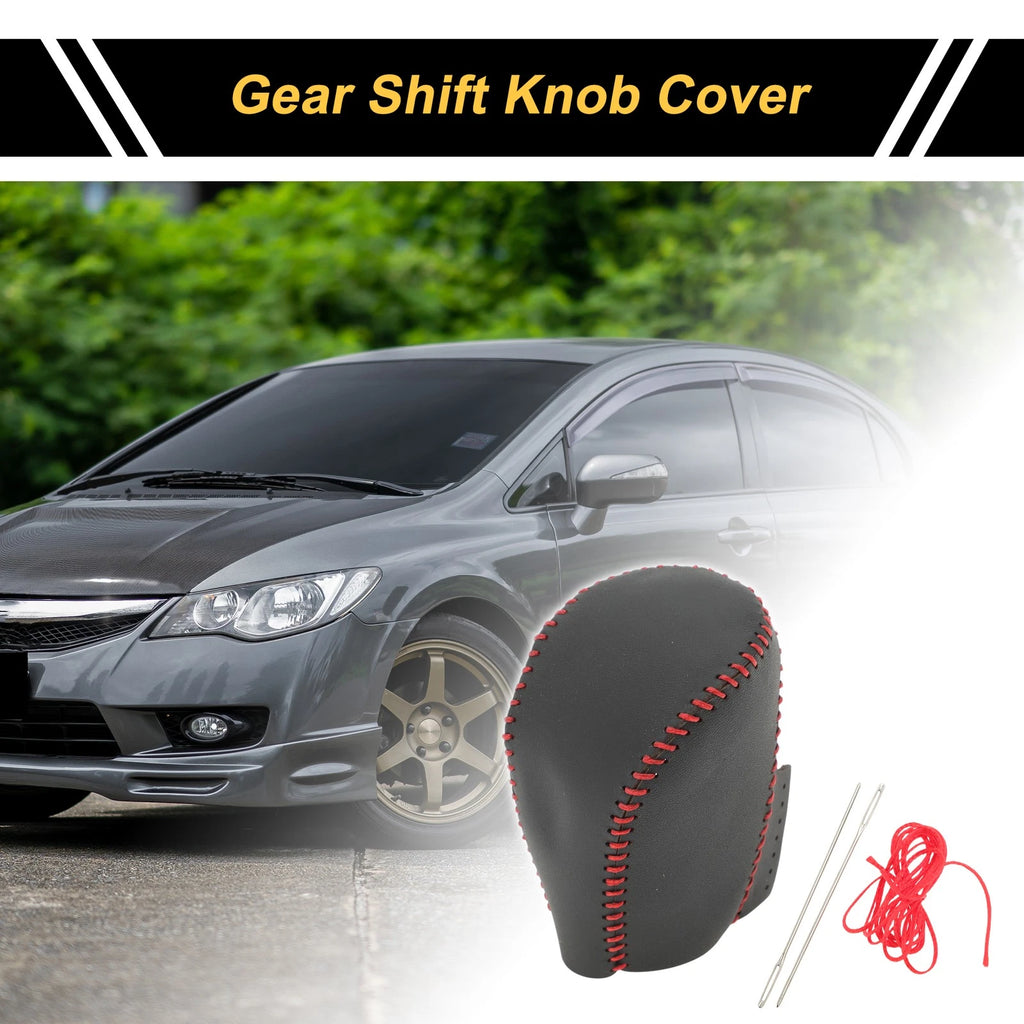 1 Pc Gear Shift Knob Cover for Honda Civic (2016–2021) Black Red Faux Leather