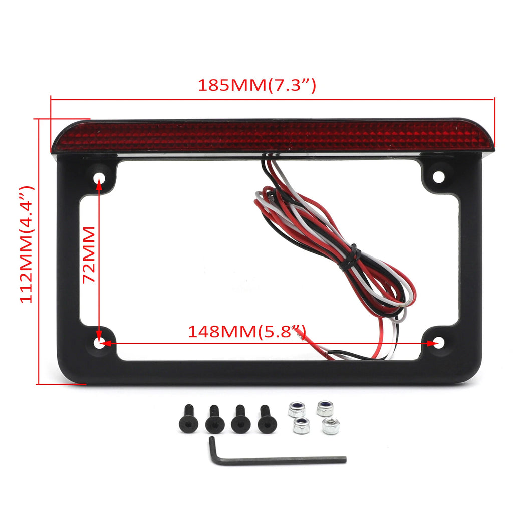7" x 4" Black License Plate Frame with 6" LED for Honda/Suzuki/Yamaha/Kawasaki/Harley