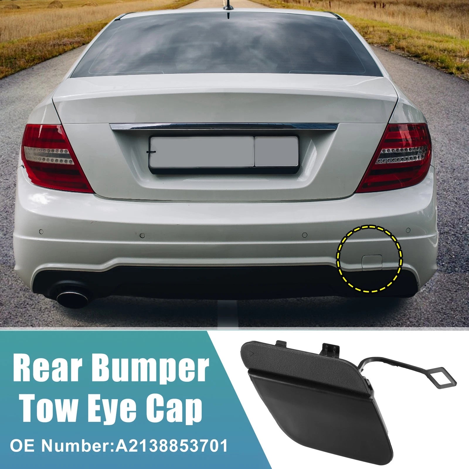 Rear Bumper Tow Hook Cap for Mercedes E-Class (2017–2023) No.A2138853701 Unpainted Black
