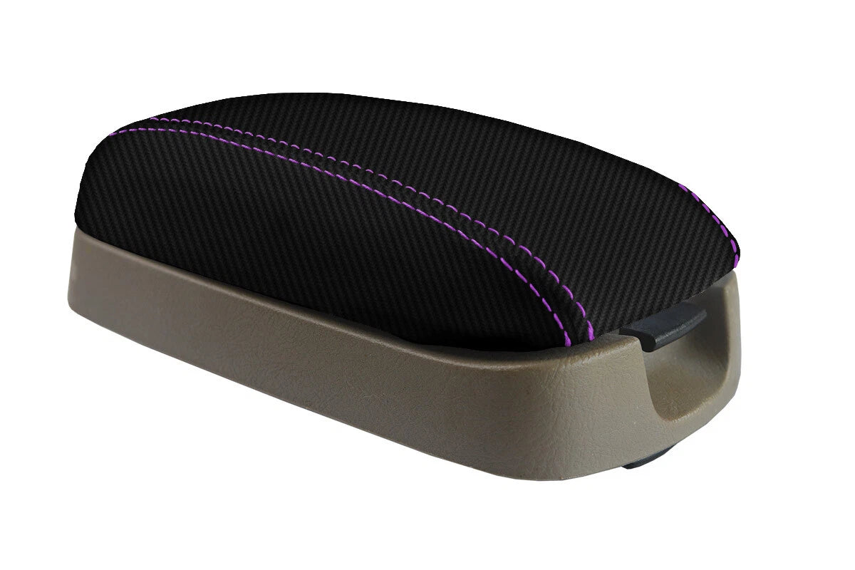 Carbon Fiber Console Lid Cover for Hyundai Elantra (2001–2006) Purple Stitch