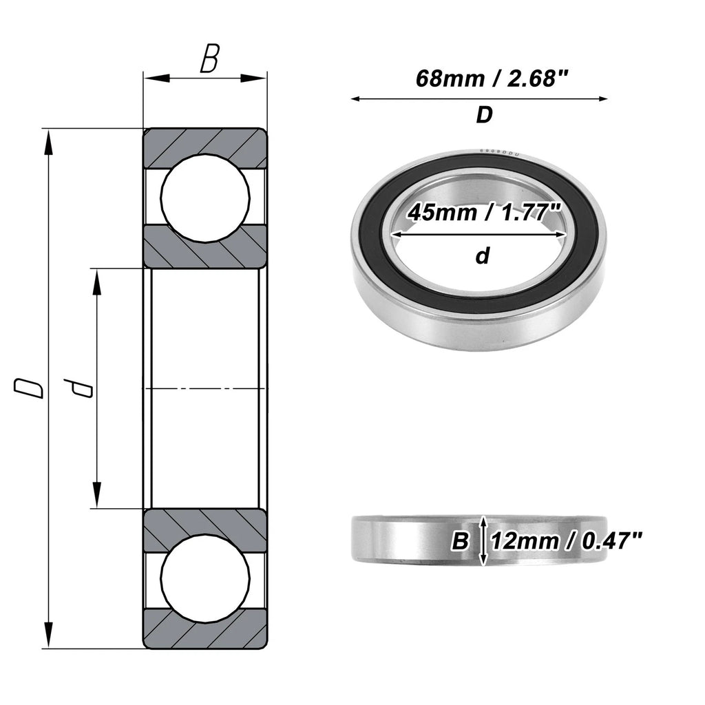 Deep Groove Ball Bearing 6909DDU for Scooter Skateboard Wheel (45x68x12mm)