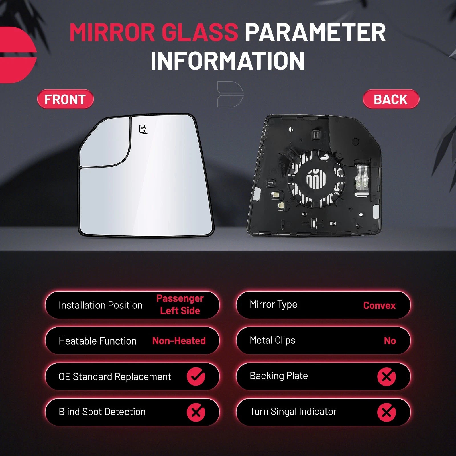 Left Heated Mirror Glass with Blind Spot for 2015–2020 Ford F-150