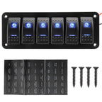 6 Gang Rocker Switch Panel for RV Car Boat Marine (12V/24V) - Blue LED